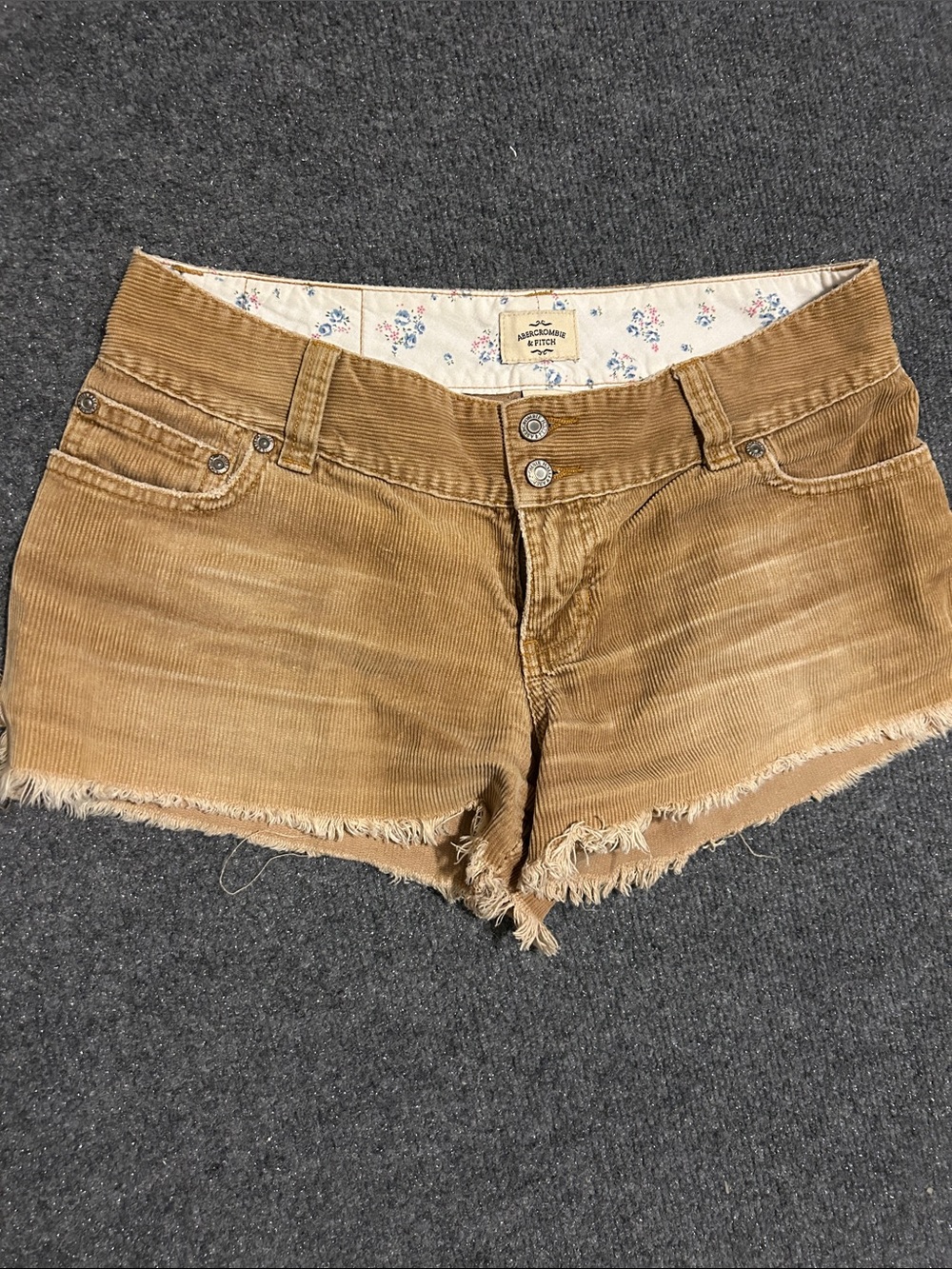 Abercrombie & Fitch Y2K Tan Corduroy Frayed-Hem Shorts